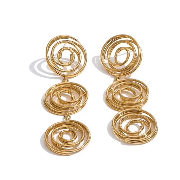 2025 Stainless Steel Hollow Round Twisted Dangle Earrings PVD Plated Fashion Waterproof Jewelry
