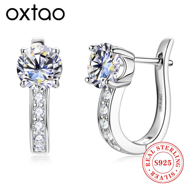 OXTAO 1CT Moissanite U Shape Hoop Earrings 925 Sterling Silver Stud Ear D Color VVS1 For Women Anniversary Gift Fine Jewelry