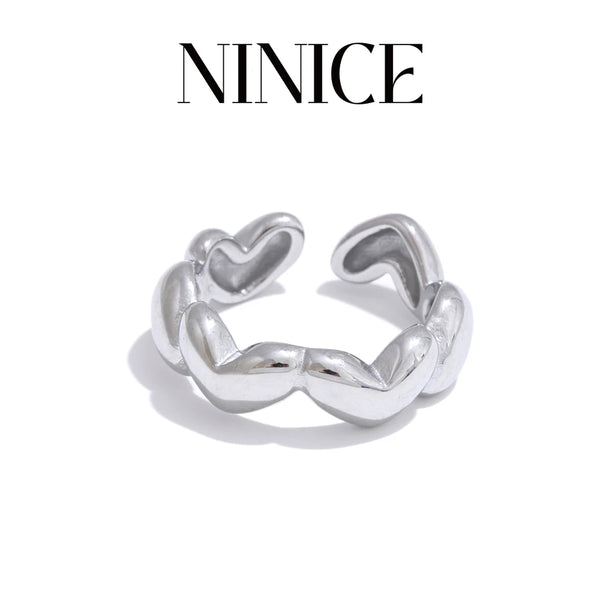 NiNice 316L Stainless Steel Metal Heart Love Open Ring 18K PVD Plated 2025 Valentine's Day Gift Popular Jewelry Gift