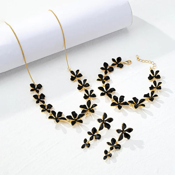 18k Gold Plated Jewelry Set For Women Classic Design Shiny Necklace Flower Earrings  And Bracelet Fashion 3PCS Set Jewelry