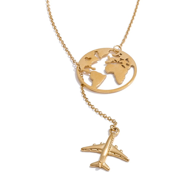 Yhpup New Arrivals Unique Creative Map Plane Pendant Necklace Gift Distinctive Stainless Steel Waterproof Jewellery Accessories