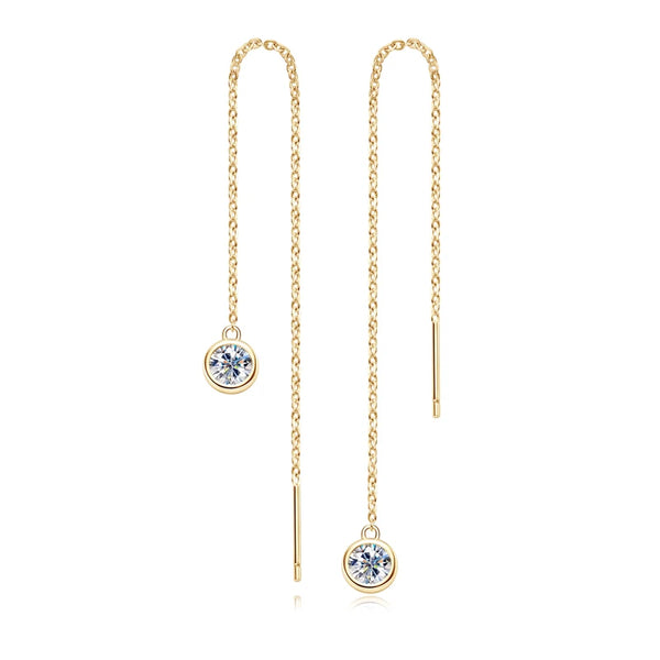 OXTAO 925 Sterling Silver Dangle Tassel Earrings Round Cut  5mm 0.5ct Moissanite Ladies Fashion Jewelry Gift Korean, European