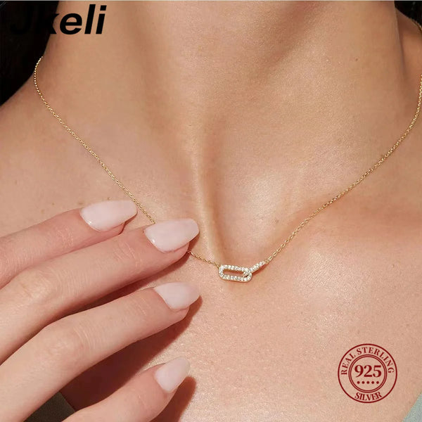 Jkeli 925 Sterling Silver Geometric Smooth Necklace Women With Interlocking Collarbone Chain Holiday Gift Party Fine Jewelry