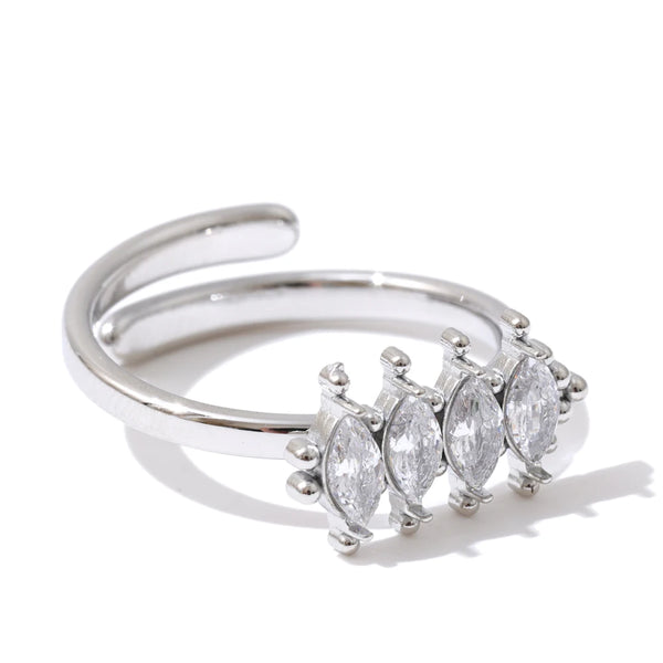 Stainless Steel Adjustable Cubic Zirconia Ring with Stylish Geometric Design PVD Plated Exquisite Gift