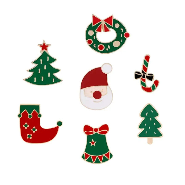 Christmas Enamel Santa Claus Wreath Tree Candy Sock Bells Enamel Lapel Pin Banquet Party Backpack Gifts Jewelry Accessories