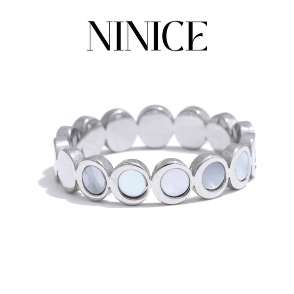 NiNice 316L Stainless Steel Natural Shell Round Thin Ring High Quality Fashion Charm Jewelry Accessories 2025
