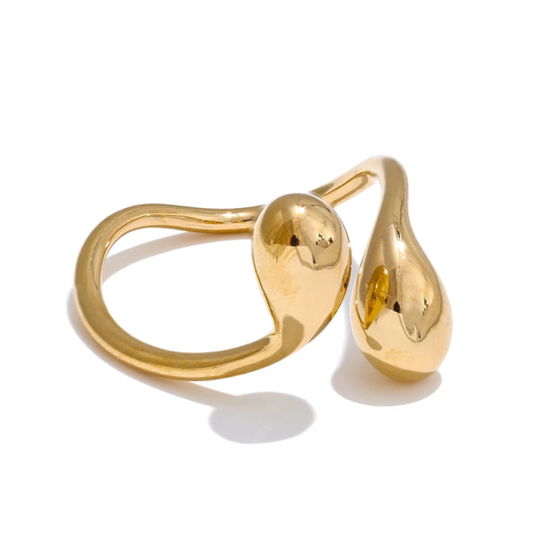 Yhpup As Gift's Quality Stainless Steel Fashion Water Drop Adjustable Ring Gold Silver Color Minimalist Chic Jewelry for Women