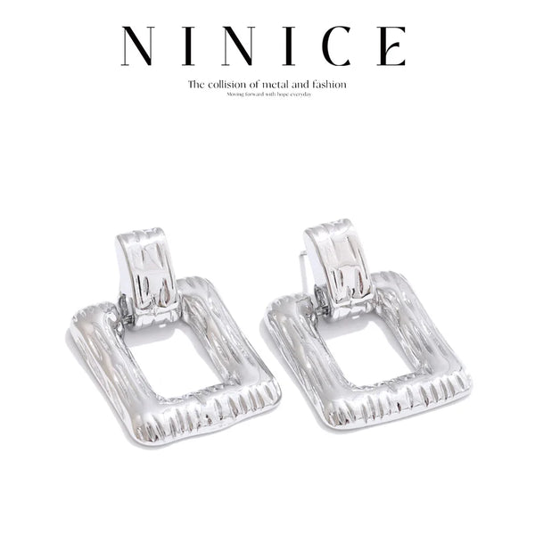 NiNice Women's Earrings Choice Jewelry Metal Square Hollow Pendant with Fashionable Design Classic Heavy Industry Gift New
