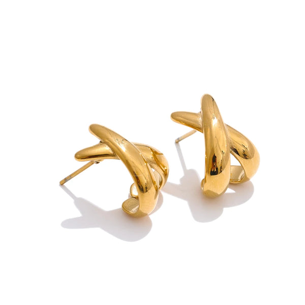 Yhpup Minimalist Metal X-Shape Stud Earrings 18K PVD Plated Daily Stainless Steel Attractive Fashion Jewelry for Women