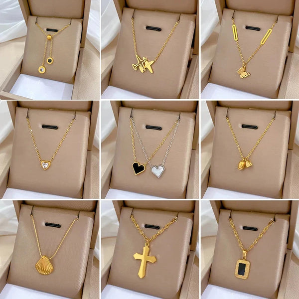 OIMG 316L Stainless Steel Gold Plated Multiple Styles Geometric Heart Pendant Neckalce For Women Girls Punk Hiphop Jewelry