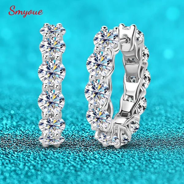 Smyoue 6.6/7.2cttw 4mm Sparkling Full Moissanite Hoop Earrings for Women Flawless Lab Diamond Sterling Silver 925 Jewelry GRA