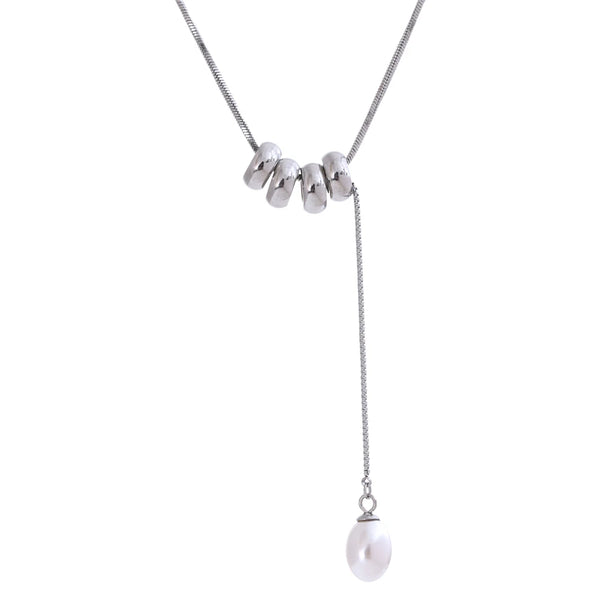 Popular Stainless Steel Irregular Geometric Drop Pearls Necklace PVD Plated Rust Proof Fashion Jewelry Gift