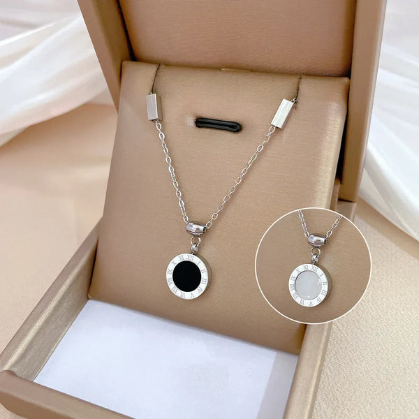316L Stainless Steel 2-Color Roman Numeral Dial Shell Pendant Necklace For Women New Trend Girls Clavicle Chain Jewelry Gifts