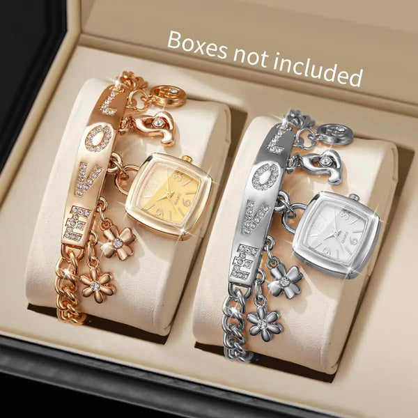 1/2PCS Fashion Bracelet Strap Women Watches Set Ladies Square Arabic Dial Quartz Wristwatches Reloj Mujer（Without Box）