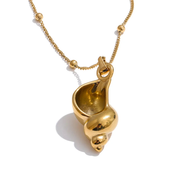 Yhpup 2025 Summer Ocean Style Metal Conch Pendant Necklace Distinctive Stainless Steel Holiday Fashion Jewellery New