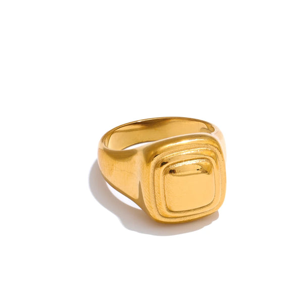 Yhpup Size 7# High Quality Stainless Steel Metal Square Casting Ring 18K Gold PVD Plated Personalized Popular Jewelry New
