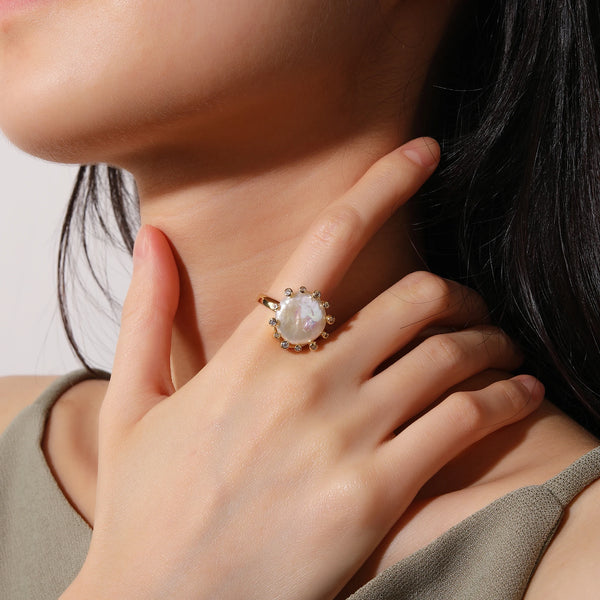 Romantic Style Women Freshwater Pearl Ring With 18K Real Gold Plated Delicate Irregular Setting Jewelry Finding