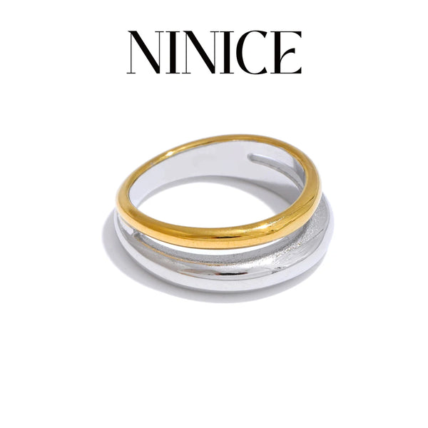 NiNice 316L Stainless Steel Double Color Metal Ring for Women 18K Plated Geometric Daily Jewelry Recommend 2025