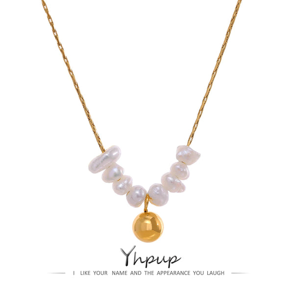 Yhpup  Summer Natural Freshwater Pearls Delicate Korean Gentle Charm Necklace Stainless Steel Fashion Jewelry for Women