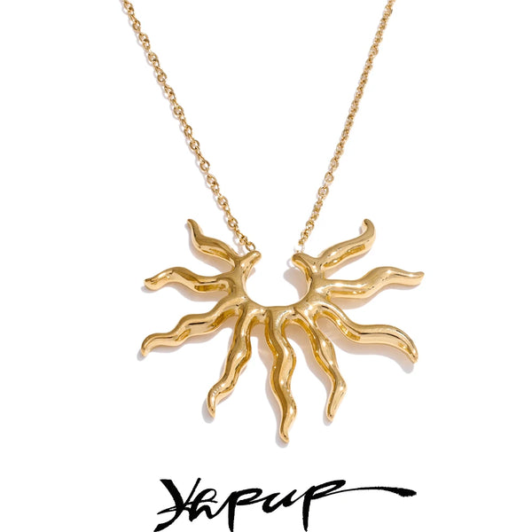 Yhpup Individualistic Stainless Steel Metal Trendy Sun Pendant Necklace Hot Style Attractive Jewelry Waterproof Accessories Gift