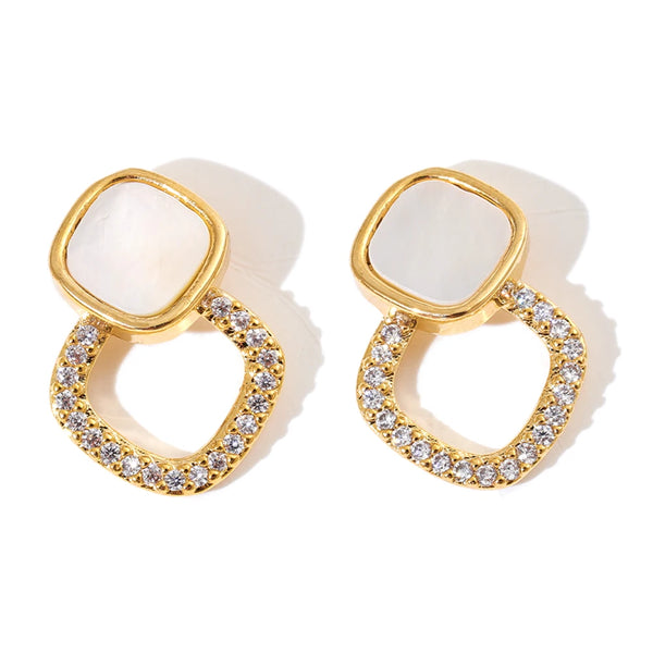 Mchic Cubic Zirconia Shell Square Earrings 14K Golden Plated Popular Fashion Versatile Jewelry Accessories Wholesale