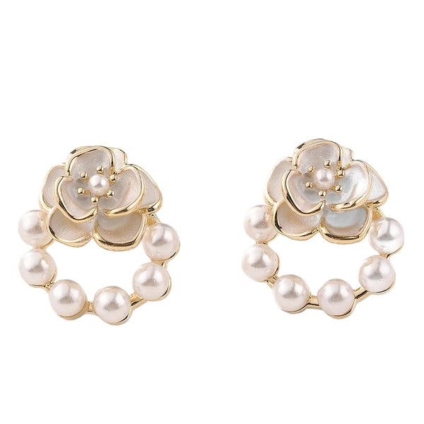 Mchic Earrings Camellia Pearl Pendant High-end Exquisite Niche Design Fashionable Jewelry Wholesale