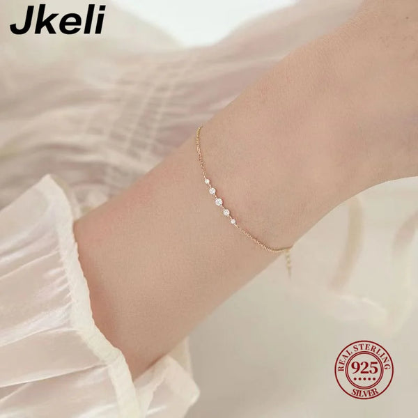 Jkeli Korean Simple Exquisite Shiny Zircon 925 Sterling Silver Bracelet for Women Elegant Jewelry Accessories