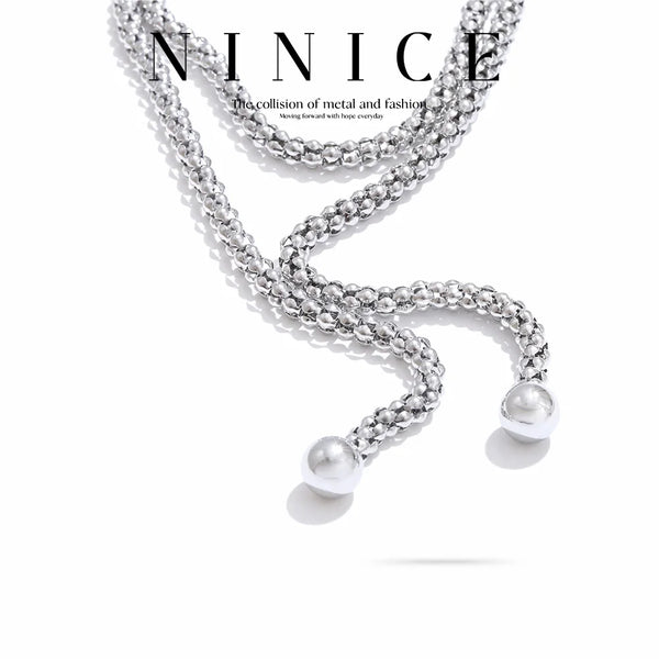 NiNice Necklace Double-layer Stacked Stainless Steel Waterproof PVD Plated Fashionable Design Gift 132cm