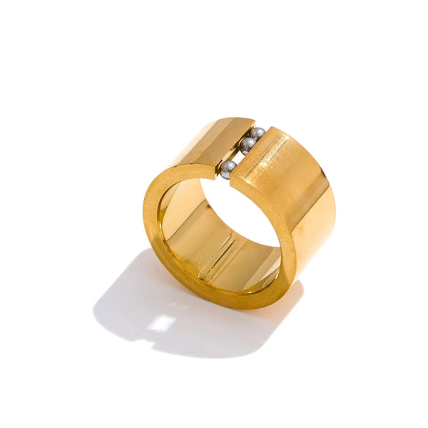 Yhpup Size 678  Distinctive Stainless Steel Wide Polished Charm Ring 2025 Steel Movable 18K Golden PVD Plated Finger Jewelry