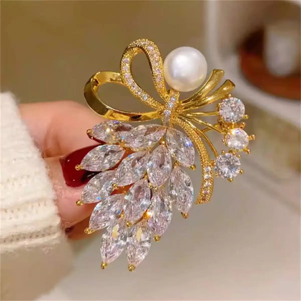 Chic Ribbon Bow Pearl Brooch For Women Luxury Rhinestone Bowknot Flower Tassel Brooches Pins Party Wedding Corsage Jewelry Gifts
