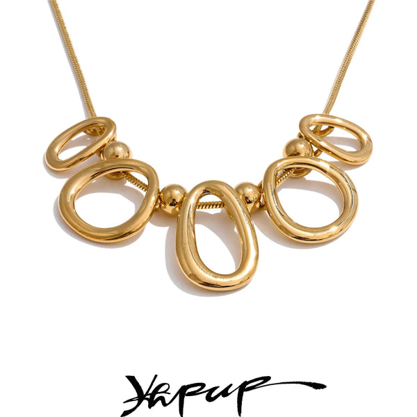 Yhpup Water Resistant Personalized Hollow Oval Pendant Necklace 18K Golden Plated Trendy Stainless Steel Creative Jewelry 2025