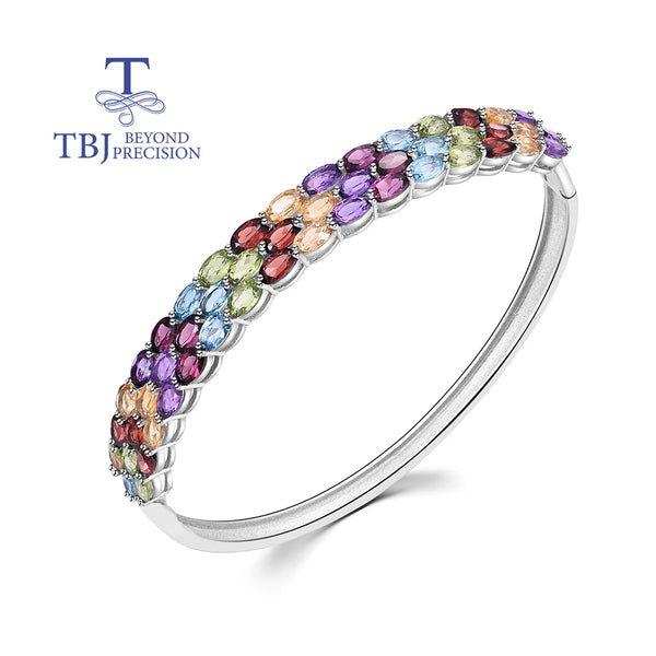 Gorgeous design of natural multi-colored gemstones Ladies Bangle 925 sterling silver fine jewelry Anniversary banquet gift