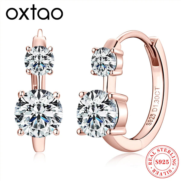 OXTAO 14K Yellow Plated Moissanite Earrings For Women Lab Created Diamond Hoop Earrings 925 Silver Plated Wedding Jewelry Gift