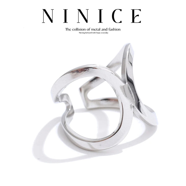 NiNice Rings Stainless Steel Jewelry Original Geometric Hollow Out Fashion Design Waterproof Personalized Gift New