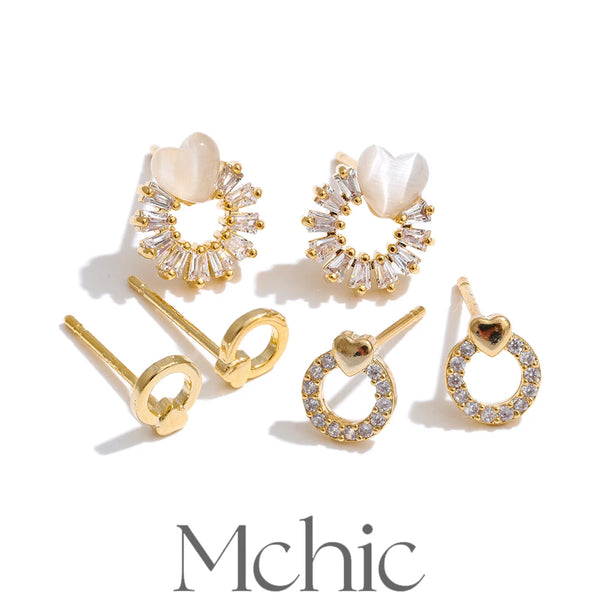 Mchic 1Set Cubic Zirconia Shell Round Stud Earrings Set for All Occasions High Quality Popular Jewelry Recommend Wholesale