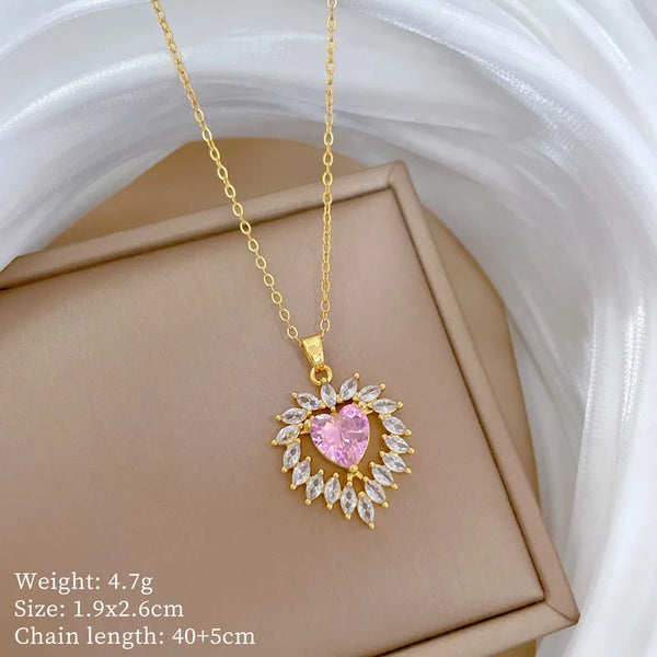 OIMG Multiplestyles Simple Heart Butterfly Wings Pendant Necklaces for Women Girls Flower Charm Choker Stainless Steel Jewelry