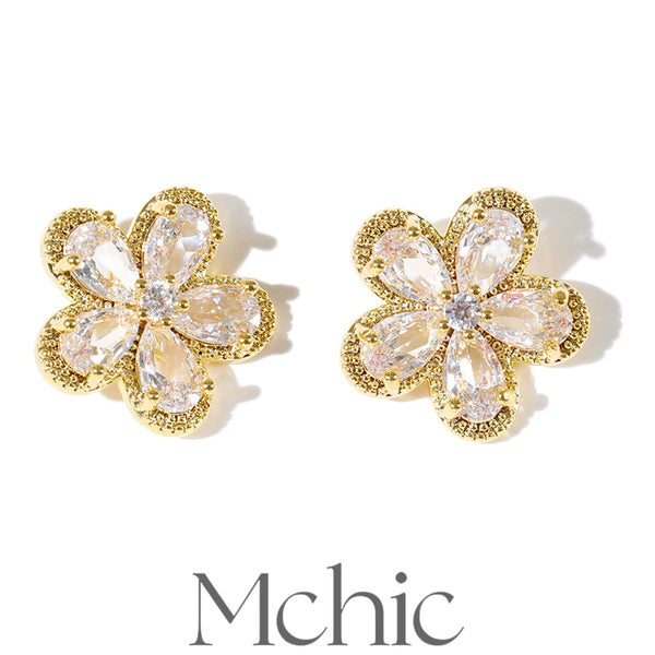 Mchic Cubic Zirconia Flower Stud Earrings 2025 Luxury High Quality Premium Jewelry Prevent Allergy Wholesale
