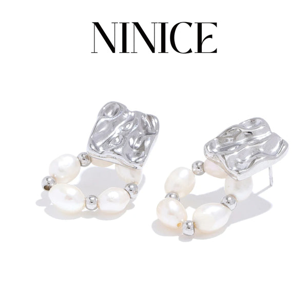 NiNice Fashion Stainless Steel Natural Freshwater Pearl Luxury Earrings High Quality Exquisite Women Jewellery Gift