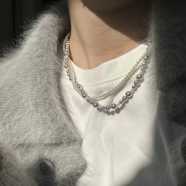 New Alloy/Titanium Steel Pearl Wrapped Double-layer Necklace Bilayer Pearl Double Layered Necklace Woman Pearl Necklace