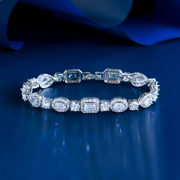 CWWZircons Luxury Geometric African Cubic Zirconia Bridal Wedding Engagement Bracelet for Women Silver Color Party Jewelry S0173