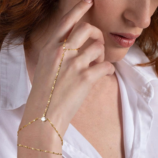 Chic Zircon Double-layer Finger Chain Bracelet for Women,Gold Color Lip Chain Stainless Steel Bracelets,Trendy Jewelry Gifts