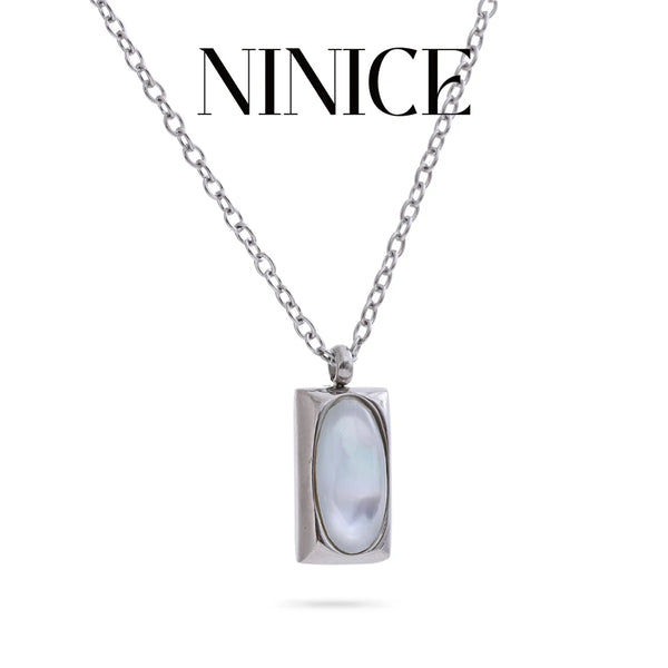 NiNice Natural Stone Square Rectangle Pendant Necklace for Women Stainless Steel Exquisite Jewelry Wholesale