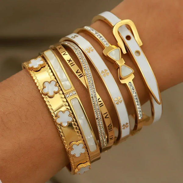 316L Stainless Steel Metal Classic Flower Bangles for Women Fashion Brand Jewelry Delicate Bowknot Bracelets Accessories
