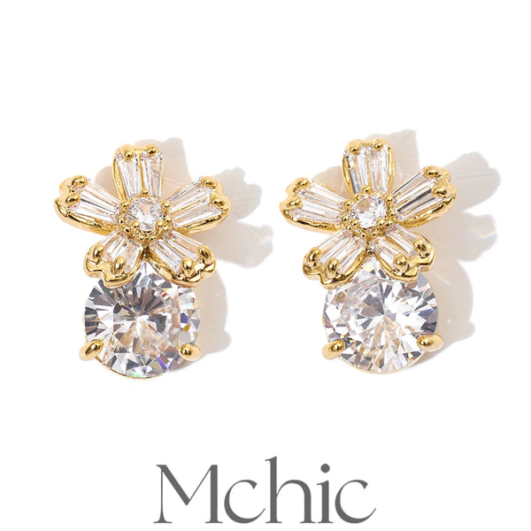Mchic High-Grade Bling Cubic Zirconia Flower Stud Earrings Korean Style Delicate Popular Girls Jewelry Gift Wholesale