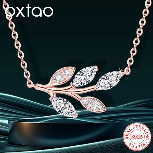 OXTAO Real Moissanite Pendant Necklace For Women D Color Round Diamond Necklace Sterling 925 Silver Classic Wedding Jewelry