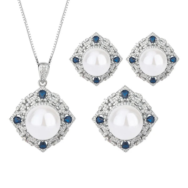 S925 Silver Plated 18K Gold PT950 Platinum Pearls Korean Sapphire White Beads engagement jewellery fine jewellery set