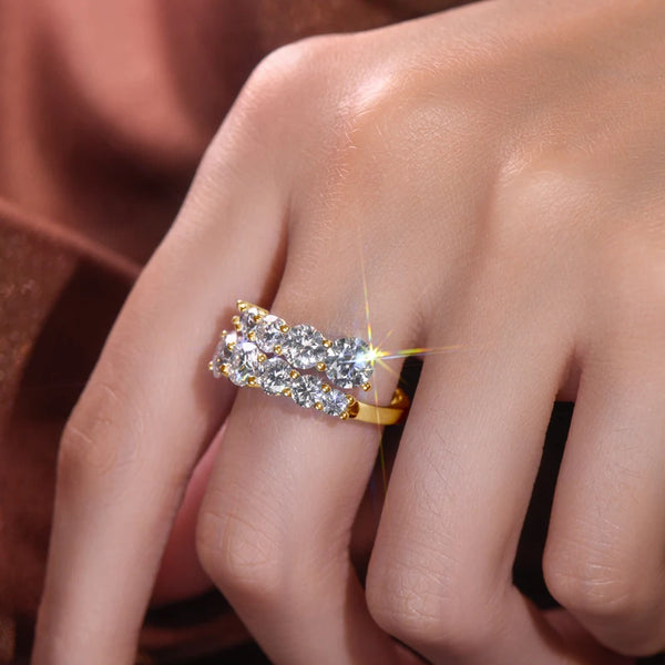 OXTAO Full Moissanite Rings for Women S925 Silver With Certified Sparkling Lab Diamond Twist Shank Ring Wedding Band Jewelry