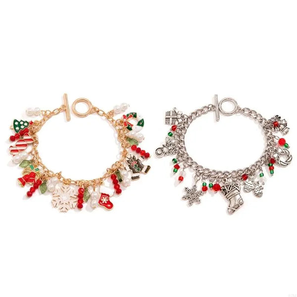 62KE Festive Christmas Tree And Snowflake Bracelets Colorful Beaded Wrist Chain Jewelry Gifts For Women’s Holiday Outfits
