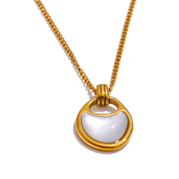 Necklaces for Women Stainless Steel Jewelry Geometric Pendant Natural Shell Waterproof Popular Design Sense New