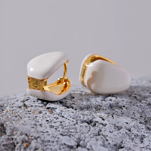 Mchic White Red Enamel Water Drop Geometric Hollow Hoop Earrings 14K Real Plated Statement Trendy Daily Jewelry for Women